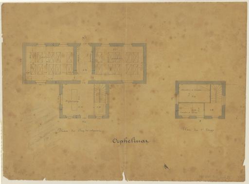 Orphelinat : plans du rez-de-chaussée et du premier étage.